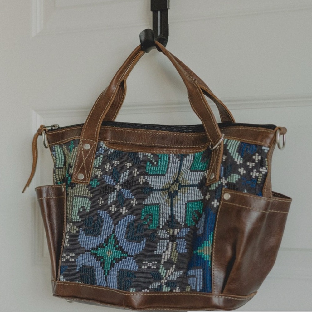 Handmade Leather Guatemalan Huipil Handbag - converts to backpack NEW